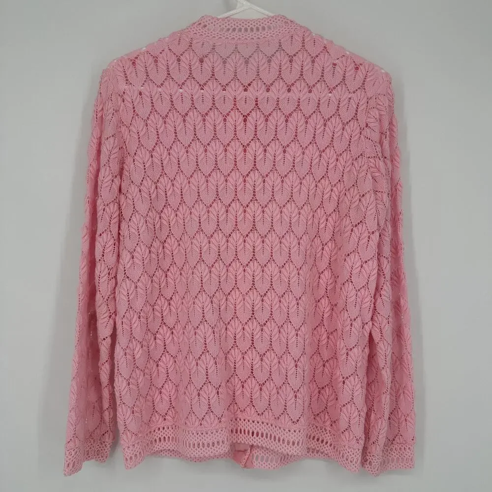 Vintage Knit Cardigan Womens SMALL Lace Crochet Button Up Sweater 90s Retro - Picture 6 of 9